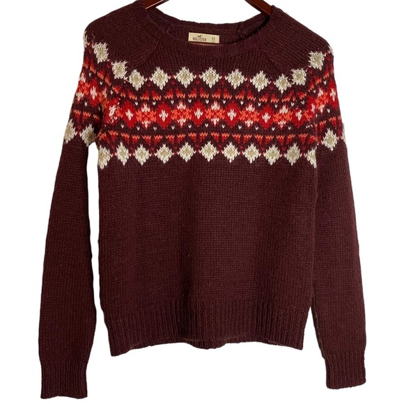 Hollister Knit Maroon Long Sleeve Sweater Raglan Sleeves Yoke Extra Small - Picture 1 of 16